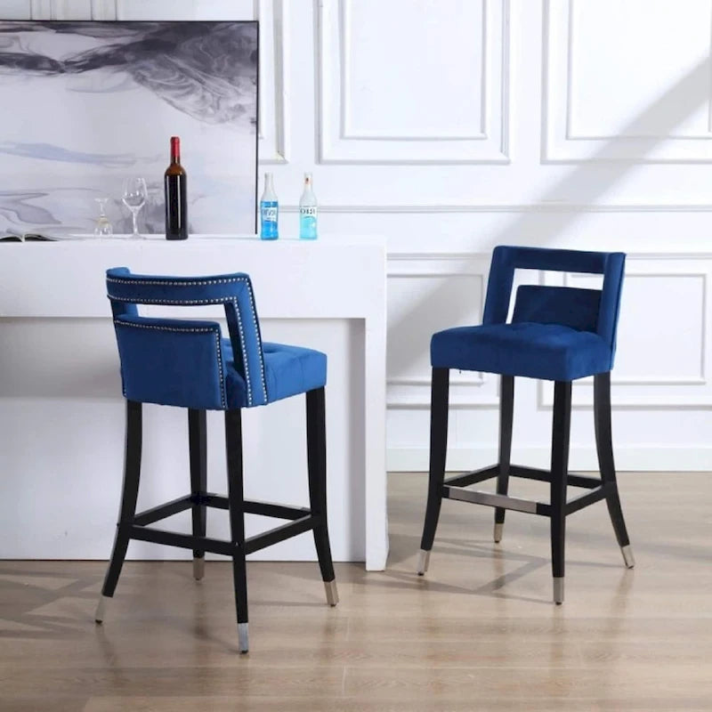 Velvet Upholstered Dining Chair with Nailhead Trim & Birchwood Legs