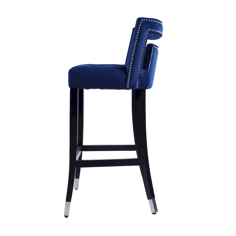 Velvet Upholstered Dining Chair with Nailhead Trim & Birchwood Legs