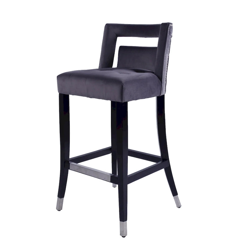 Velvet Upholstered Dining Chair with Nailhead Trim & Birchwood Legs