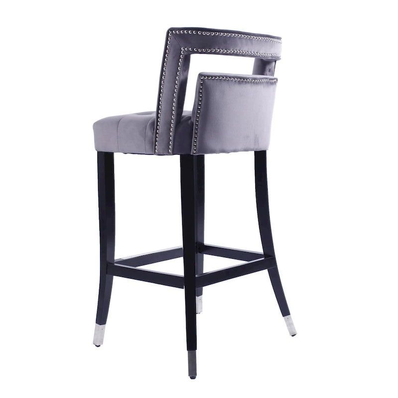 Velvet Upholstered Dining Chair with Nailhead Trim & Birchwood Legs