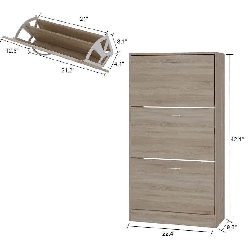 Modern Tipping Bucket Entryway Shoe Cabinet - Slim Design with Breathable Back & Stainless Steel Handles