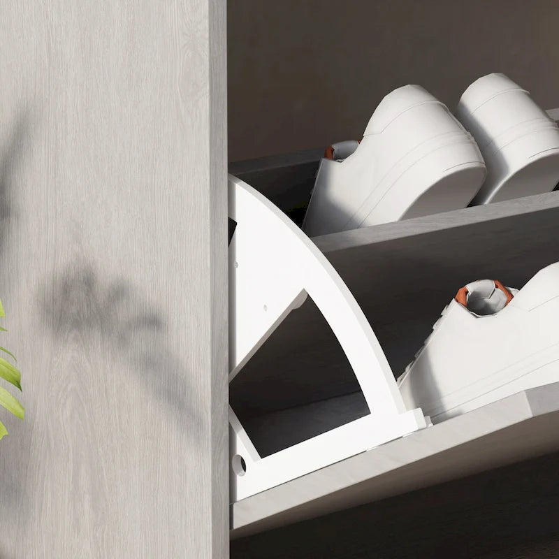 Modern Tipping Bucket Entryway Shoe Cabinet - Slim Design with Breathable Back & Stainless Steel Handles