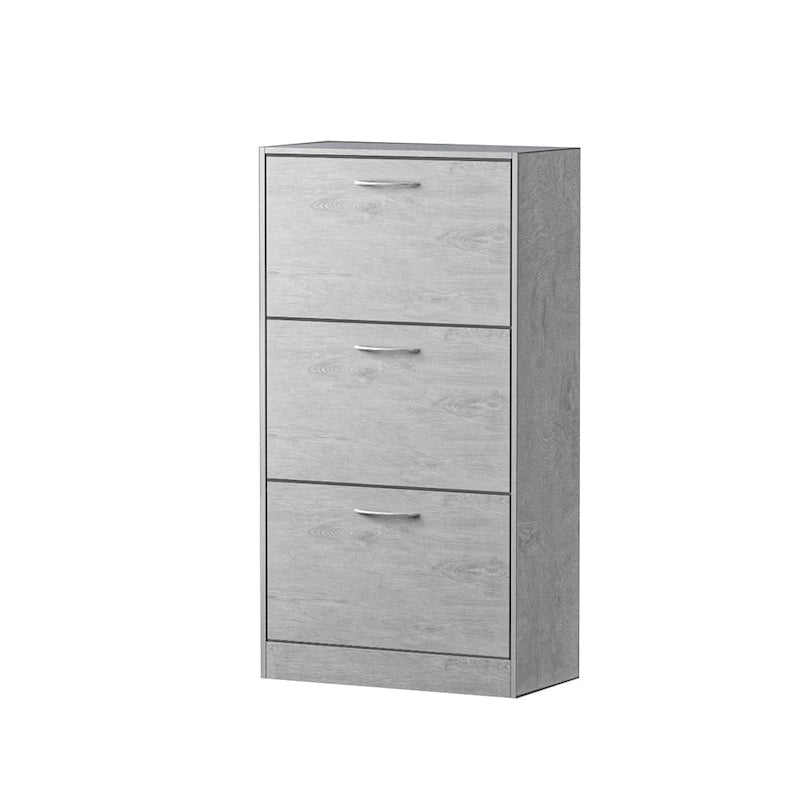 Modern Tipping Bucket Entryway Shoe Cabinet - Slim Design with Breathable Back & Stainless Steel Handles