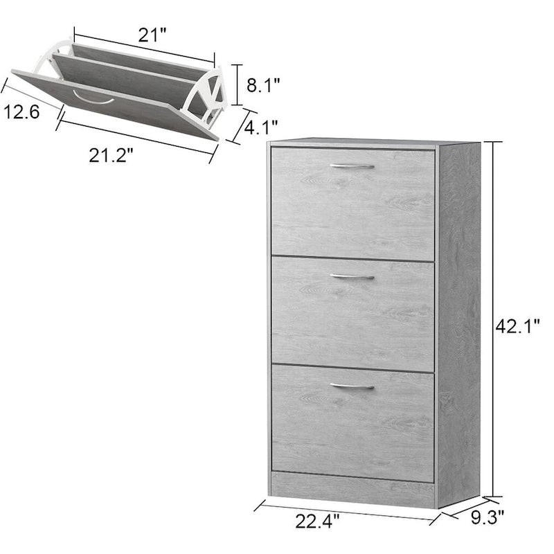 Modern Tipping Bucket Entryway Shoe Cabinet - Slim Design with Breathable Back & Stainless Steel Handles