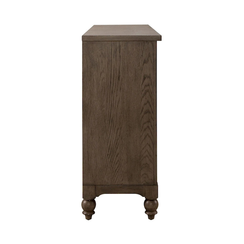 9-Drawer Farmhouse Solid Wood Dresser - Dusty Taupe Wire-Brushed Finish with Antique Brass Hardware