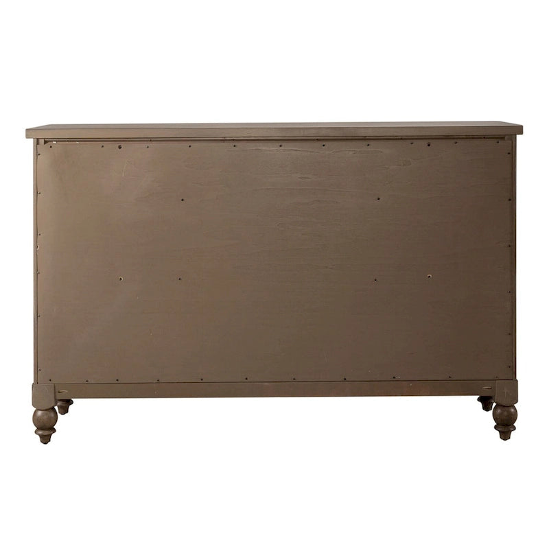 9-Drawer Farmhouse Solid Wood Dresser - Dusty Taupe Wire-Brushed Finish with Antique Brass Hardware