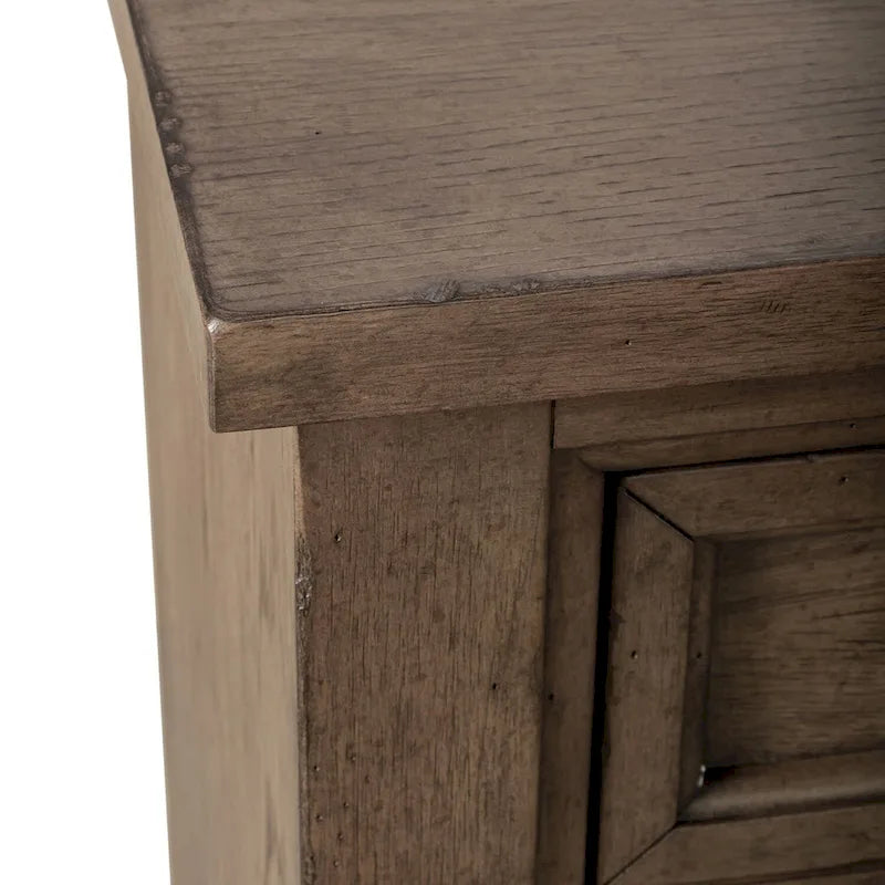 9-Drawer Farmhouse Solid Wood Dresser - Dusty Taupe Wire-Brushed Finish with Antique Brass Hardware