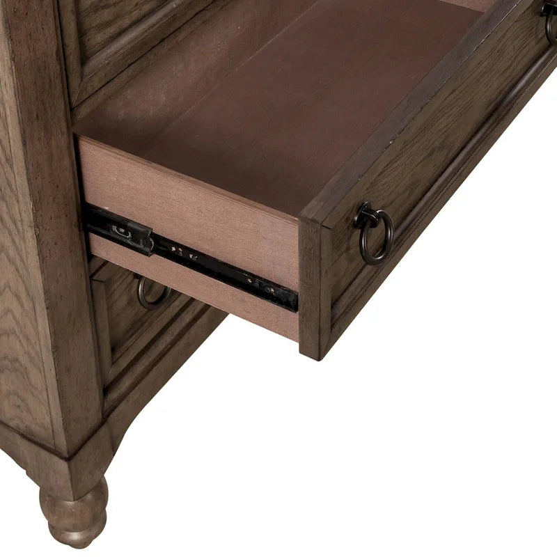 9-Drawer Farmhouse Solid Wood Dresser - Dusty Taupe Wire-Brushed Finish with Antique Brass Hardware