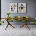 94.5" Modern Walnut Veneer Rectangular Dining Table - Sculptural 5-Point Cross Base, Seats 8