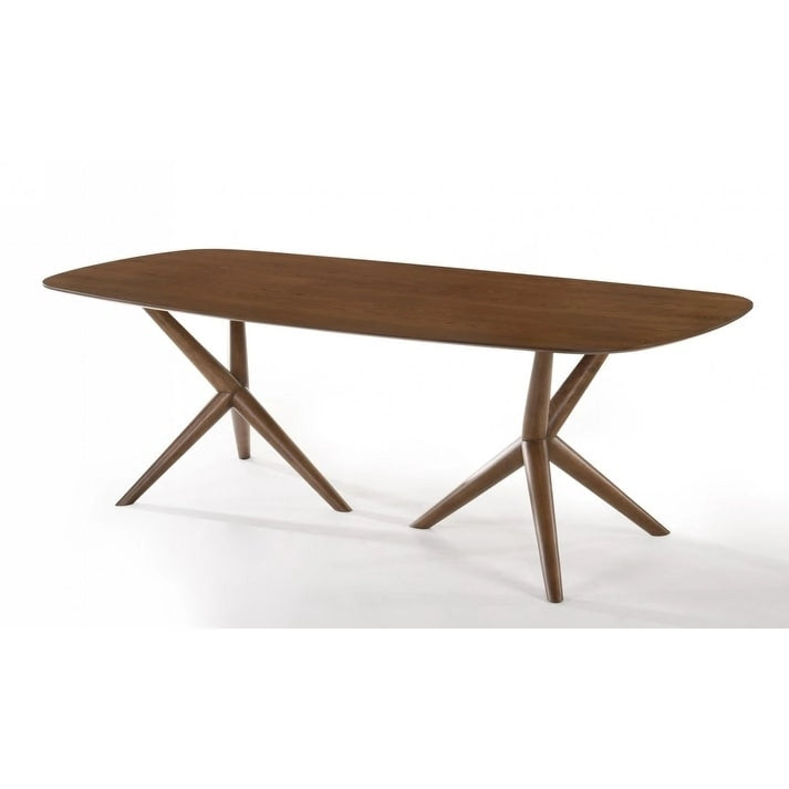 94.5" Modern Walnut Veneer Rectangular Dining Table - Sculptural 5-Point Cross Base, Seats 8