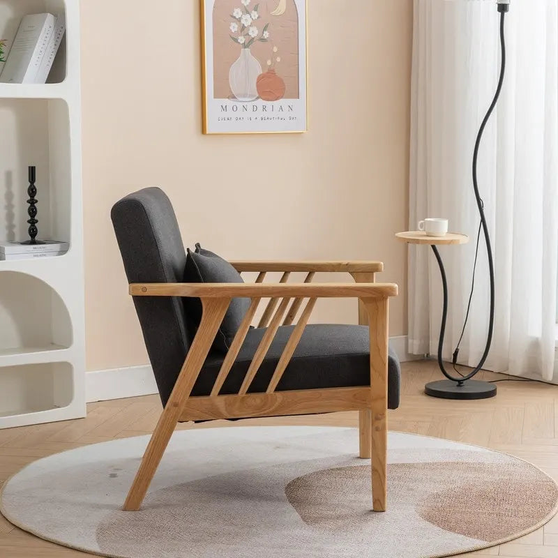 Mid-Century Modern Boucle Upholstered Accent Armchair with Solid Wood Legs & Pillow