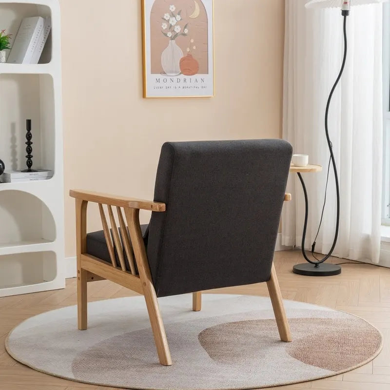 Mid-Century Modern Boucle Upholstered Accent Armchair with Solid Wood Legs & Pillow