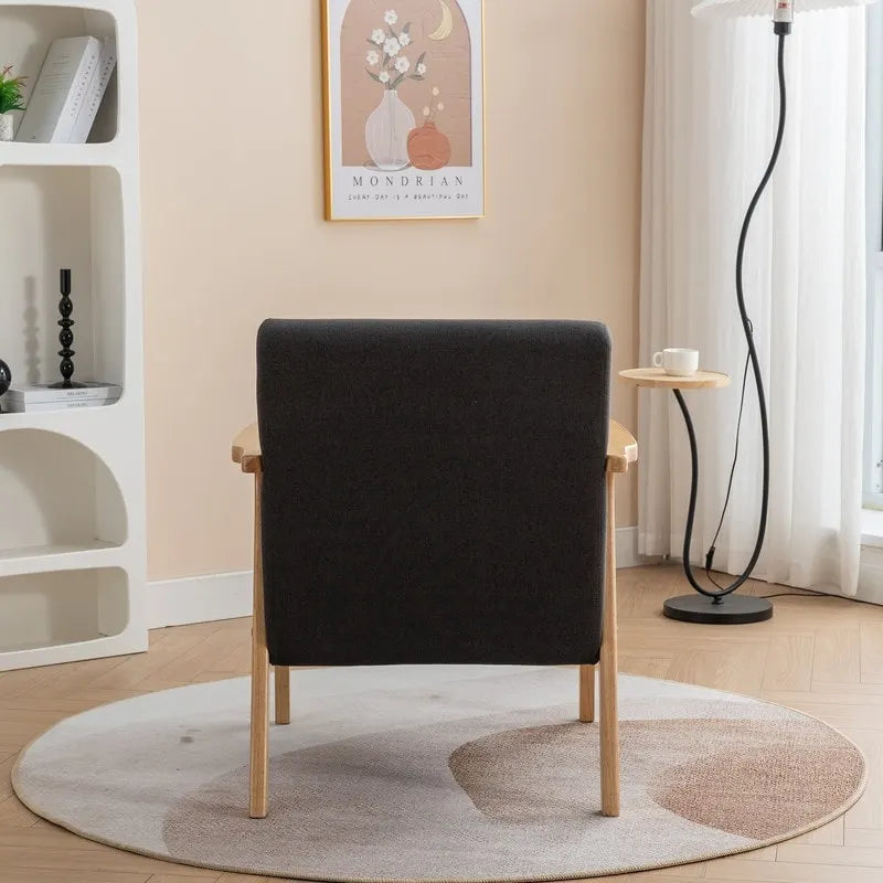 Mid-Century Modern Boucle Upholstered Accent Armchair with Solid Wood Legs & Pillow