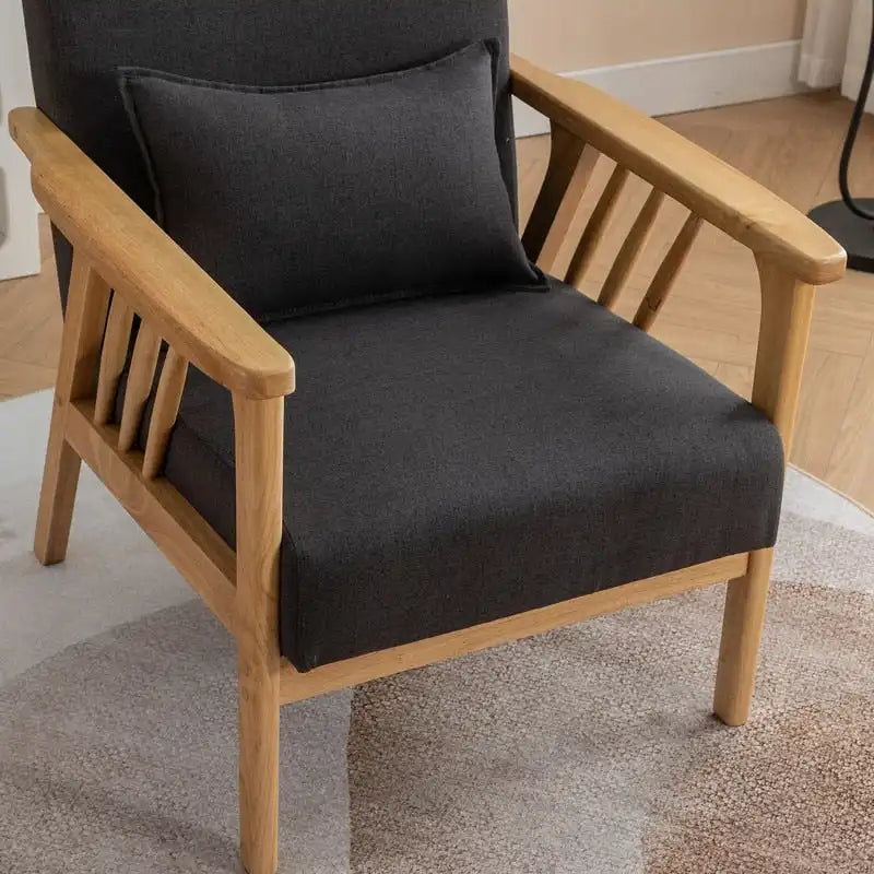 Mid-Century Modern Boucle Upholstered Accent Armchair with Solid Wood Legs & Pillow