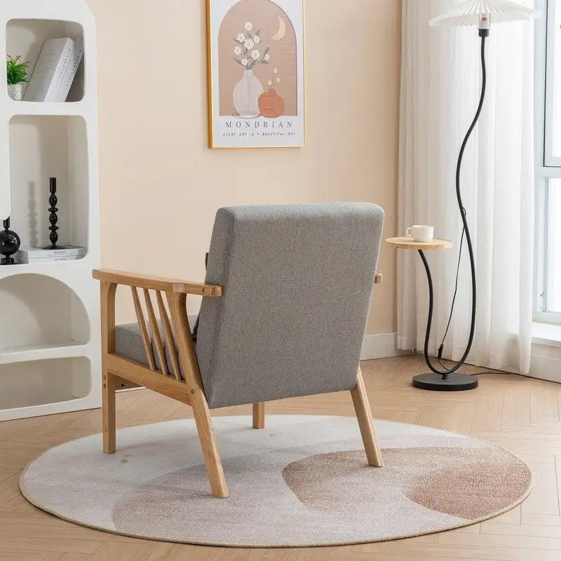 Mid-Century Modern Boucle Upholstered Accent Armchair with Solid Wood Legs & Pillow