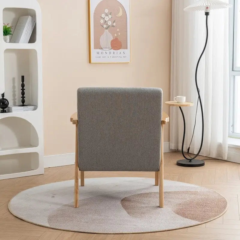 Mid-Century Modern Boucle Upholstered Accent Armchair with Solid Wood Legs & Pillow