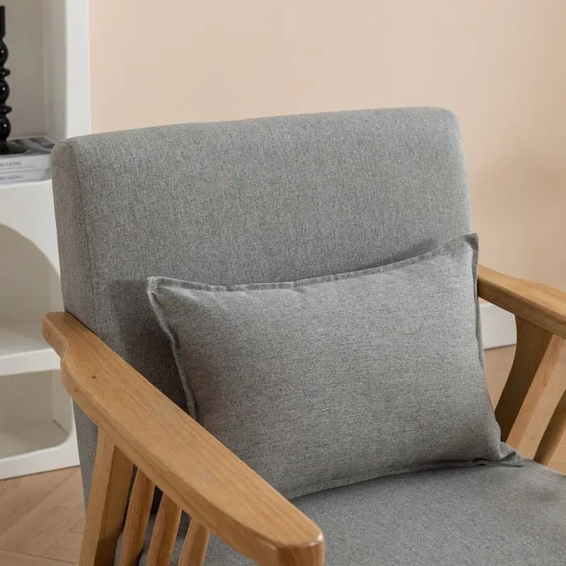 Mid-Century Modern Boucle Upholstered Accent Armchair with Solid Wood Legs & Pillow