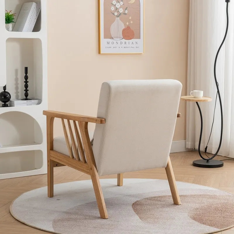 Mid-Century Modern Boucle Upholstered Accent Armchair with Solid Wood Legs & Pillow