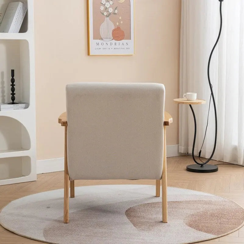 Mid-Century Modern Boucle Upholstered Accent Armchair with Solid Wood Legs & Pillow