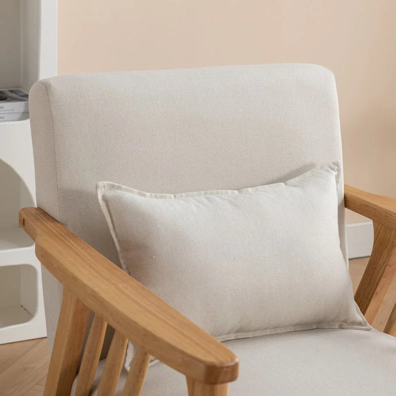 Mid-Century Modern Boucle Upholstered Accent Armchair with Solid Wood Legs & Pillow