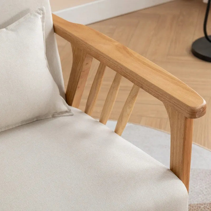 Mid-Century Modern Boucle Upholstered Accent Armchair with Solid Wood Legs & Pillow