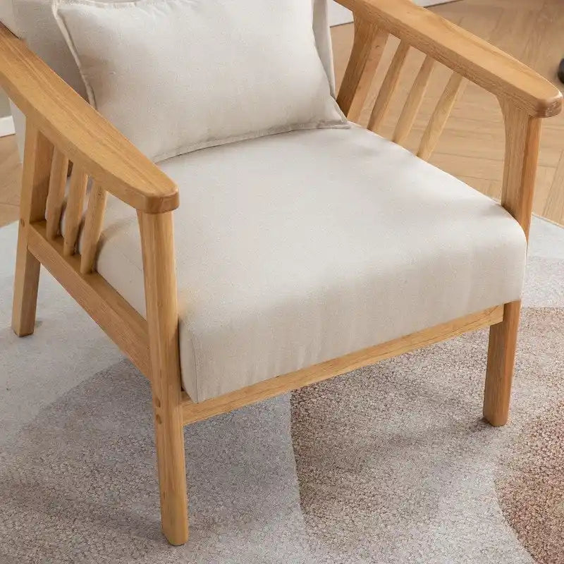 Mid-Century Modern Boucle Upholstered Accent Armchair with Solid Wood Legs & Pillow