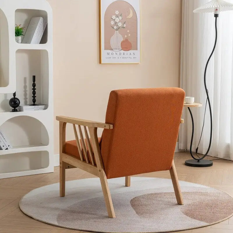 Mid-Century Modern Boucle Upholstered Accent Armchair with Solid Wood Legs & Pillow