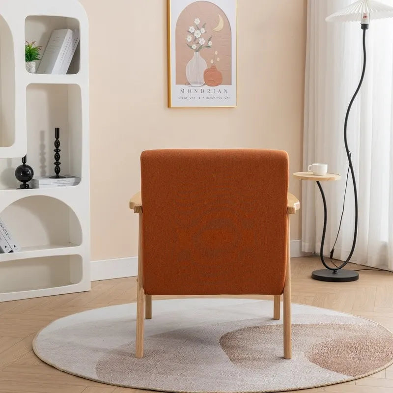 Mid-Century Modern Boucle Upholstered Accent Armchair with Solid Wood Legs & Pillow