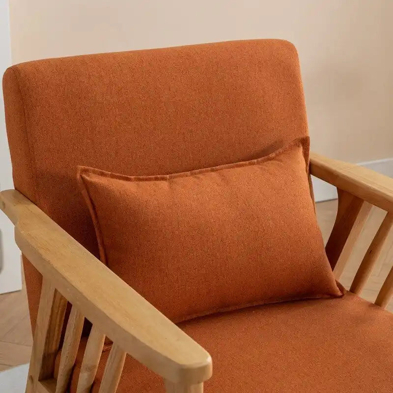 Mid-Century Modern Boucle Upholstered Accent Armchair with Solid Wood Legs & Pillow