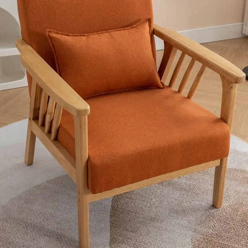 Mid-Century Modern Boucle Upholstered Accent Armchair with Solid Wood Legs & Pillow