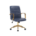 PU Leather Swivel Office Chair with Gold Arms, Gilded Metal Legs & Adjustable Height