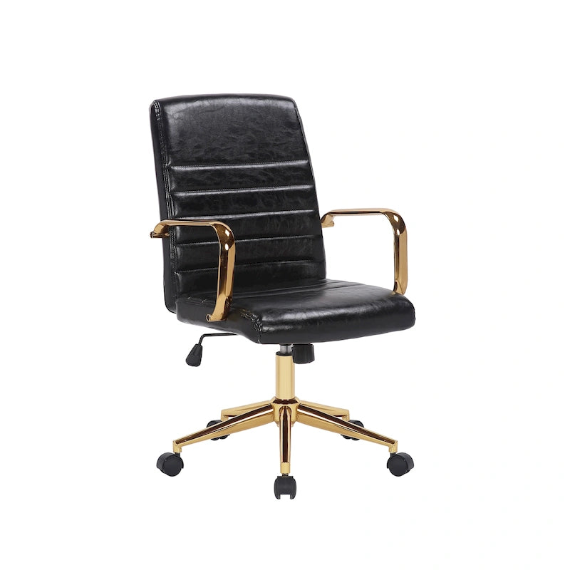 PU Leather Swivel Office Chair with Gold Arms, Gilded Metal Legs & Adjustable Height
