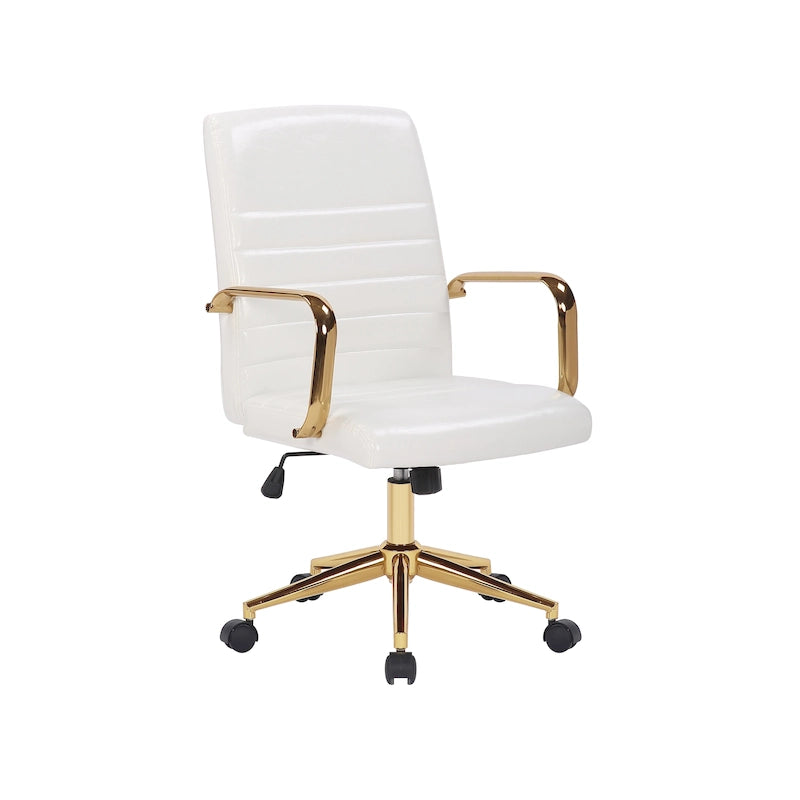 PU Leather Swivel Office Chair with Gold Arms, Gilded Metal Legs & Adjustable Height