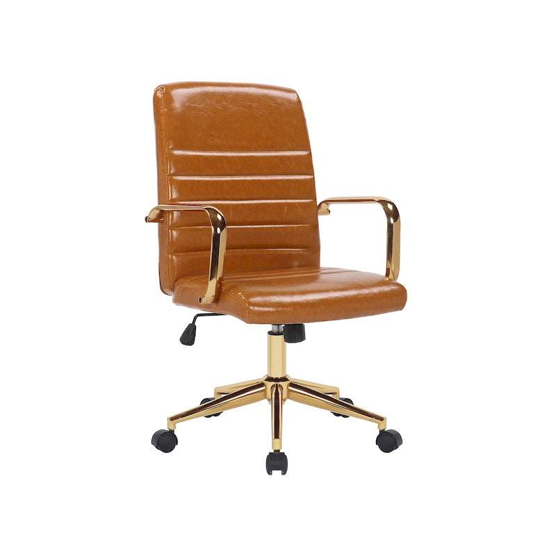 PU Leather Swivel Office Chair with Gold Arms, Gilded Metal Legs & Adjustable Height