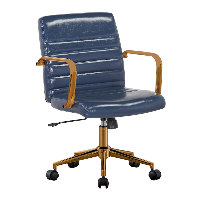 PU Leather Swivel Office Chair with Gold Arms, Gilded Metal Legs & Adjustable Height