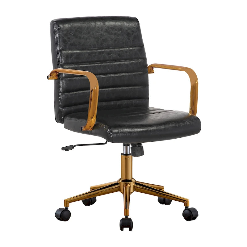 PU Leather Swivel Office Chair with Gold Arms, Gilded Metal Legs & Adjustable Height
