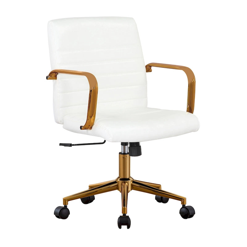 PU Leather Swivel Office Chair with Gold Arms, Gilded Metal Legs & Adjustable Height