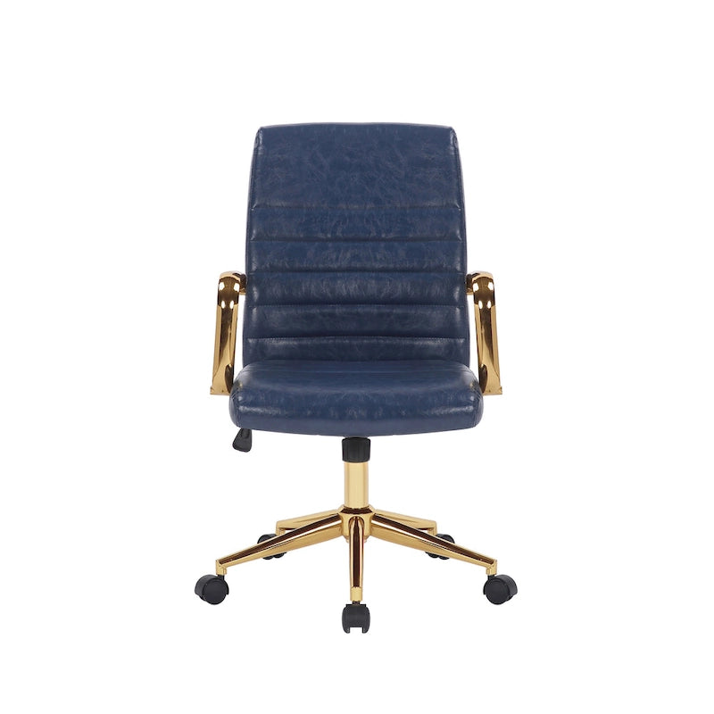PU Leather Swivel Office Chair with Gold Arms, Gilded Metal Legs & Adjustable Height