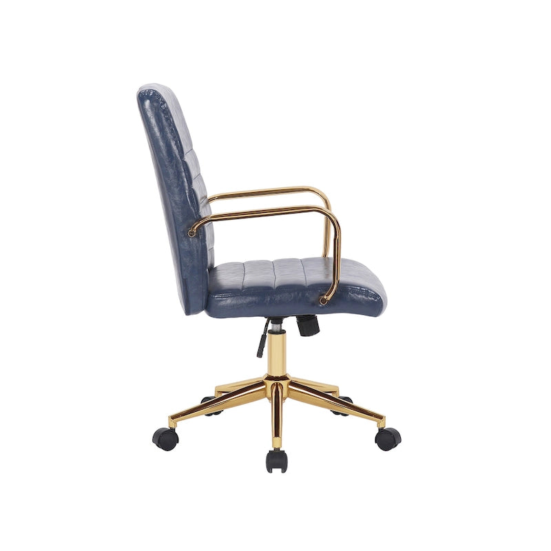PU Leather Swivel Office Chair with Gold Arms, Gilded Metal Legs & Adjustable Height