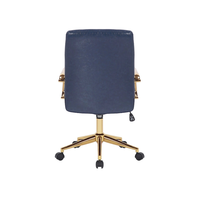 PU Leather Swivel Office Chair with Gold Arms, Gilded Metal Legs & Adjustable Height