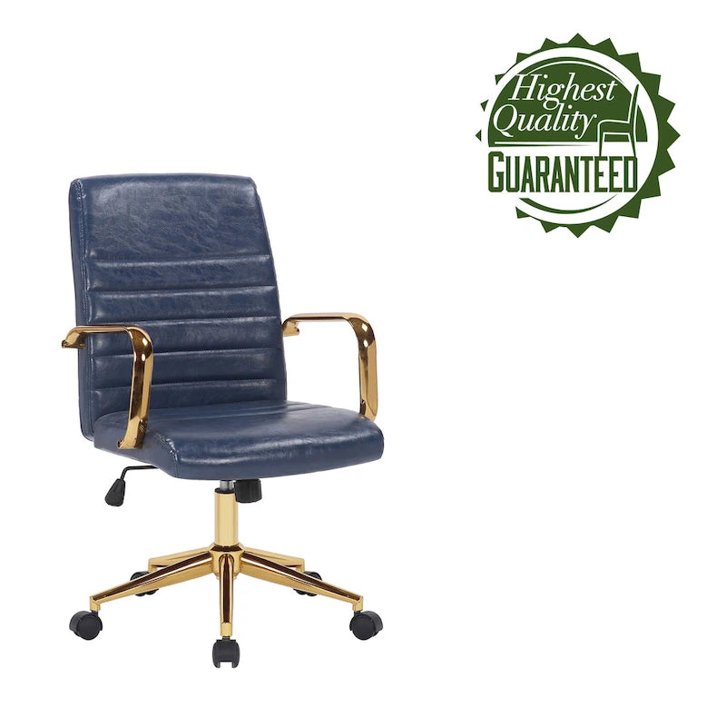 PU Leather Swivel Office Chair with Gold Arms, Gilded Metal Legs & Adjustable Height