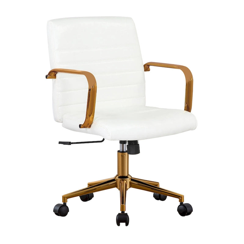 PU Leather Swivel Office Chair with Gold Arms, Gilded Metal Legs & Adjustable Height