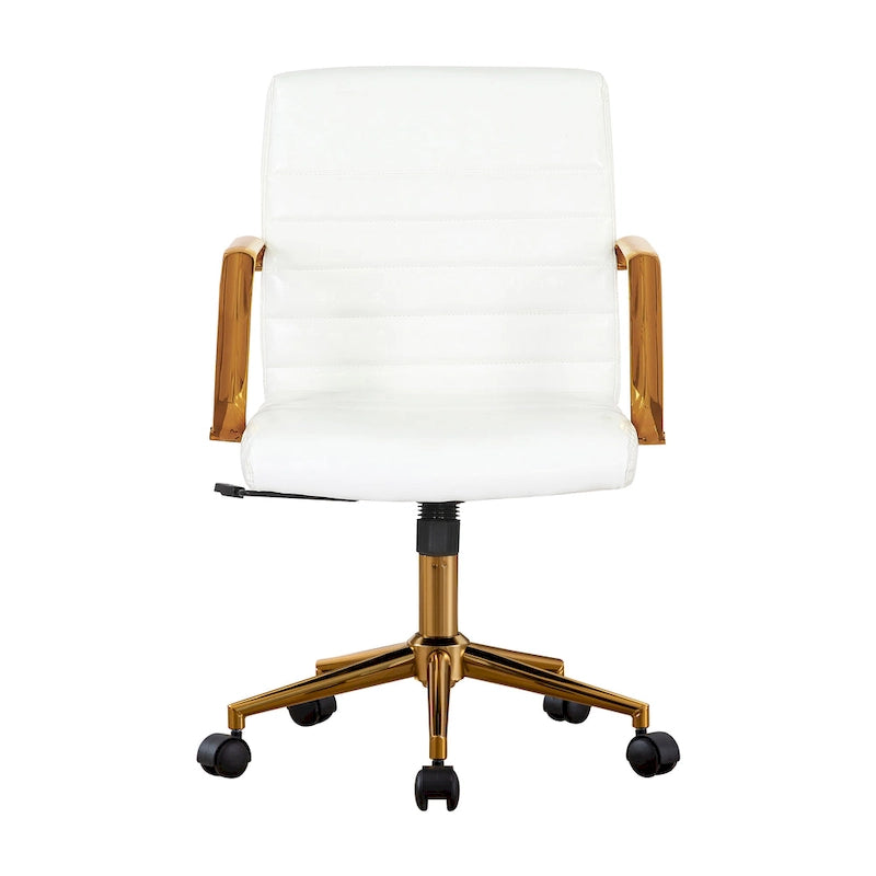 PU Leather Swivel Office Chair with Gold Arms, Gilded Metal Legs & Adjustable Height