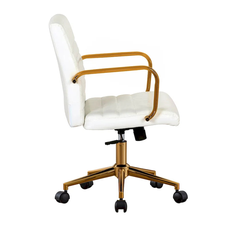 PU Leather Swivel Office Chair with Gold Arms, Gilded Metal Legs & Adjustable Height