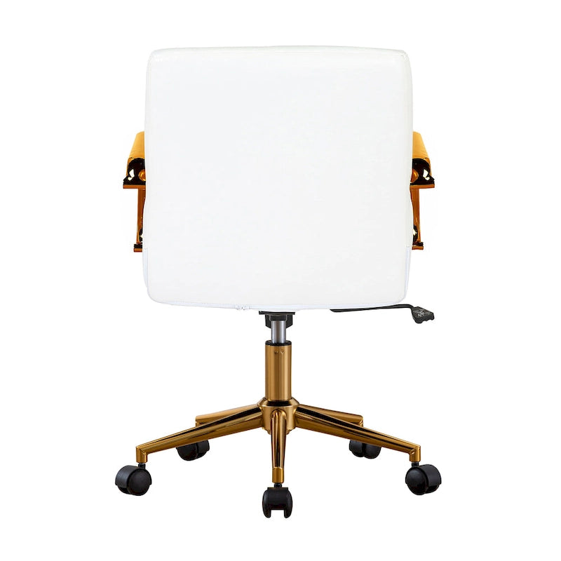 PU Leather Swivel Office Chair with Gold Arms, Gilded Metal Legs & Adjustable Height