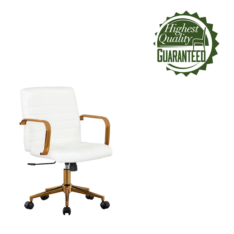 PU Leather Swivel Office Chair with Gold Arms, Gilded Metal Legs & Adjustable Height