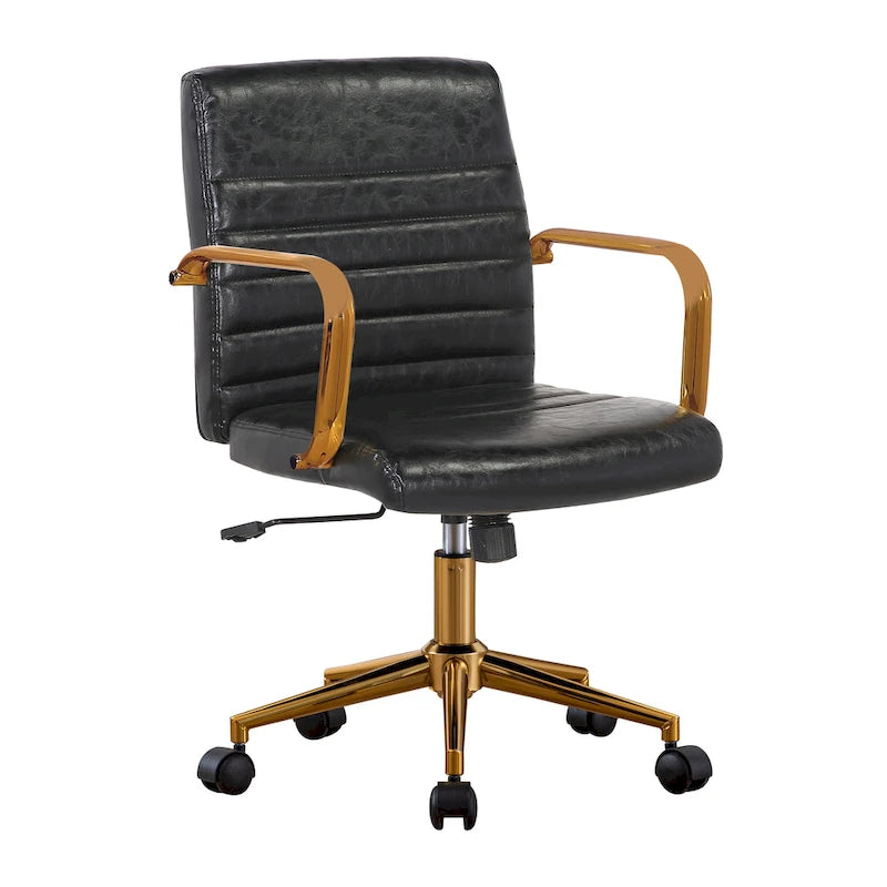 PU Leather Swivel Office Chair with Gold Arms, Gilded Metal Legs & Adjustable Height