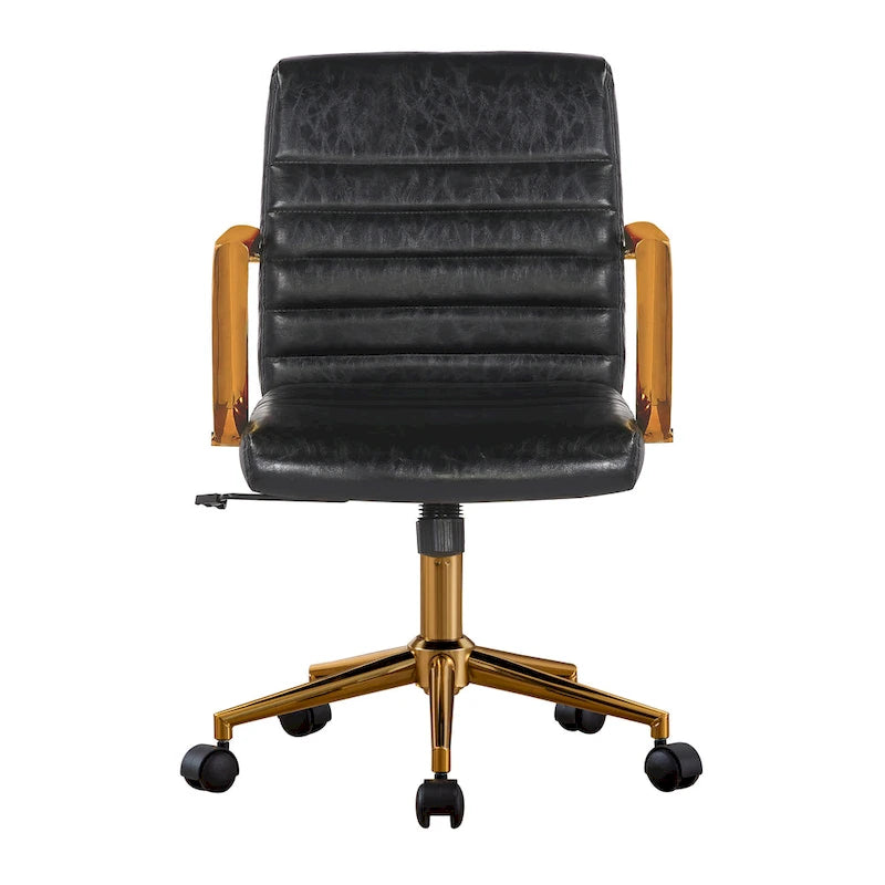 PU Leather Swivel Office Chair with Gold Arms, Gilded Metal Legs & Adjustable Height