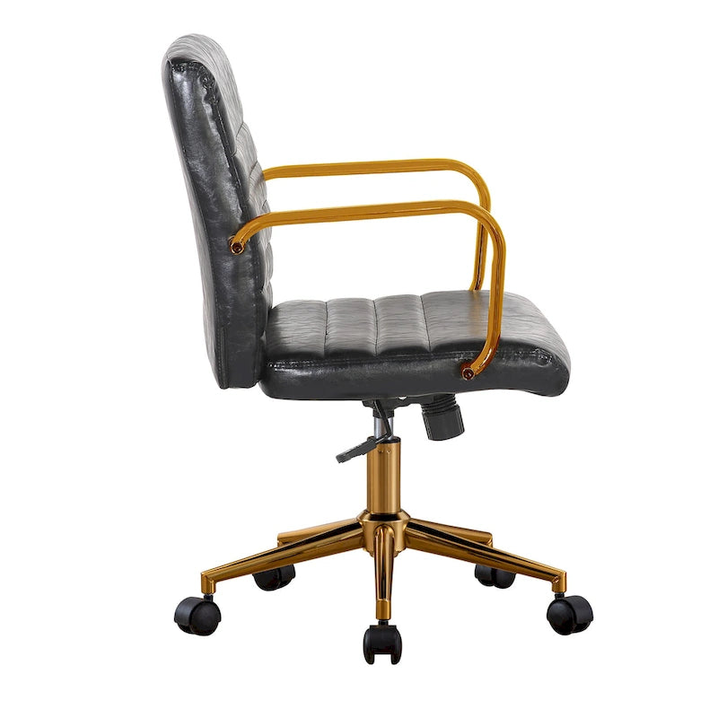 PU Leather Swivel Office Chair with Gold Arms, Gilded Metal Legs & Adjustable Height