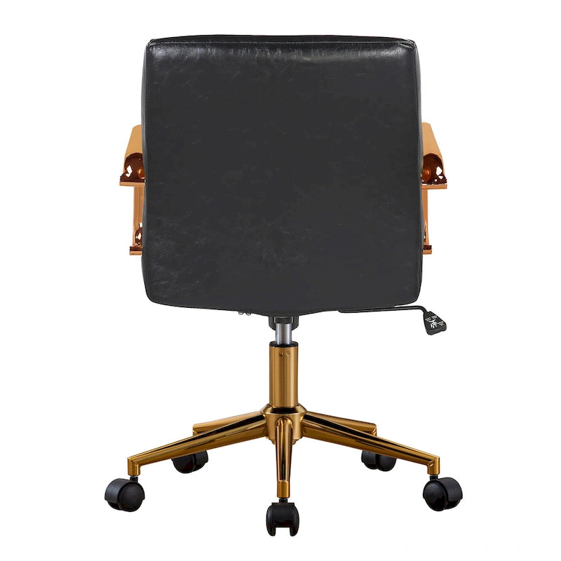 PU Leather Swivel Office Chair with Gold Arms, Gilded Metal Legs & Adjustable Height